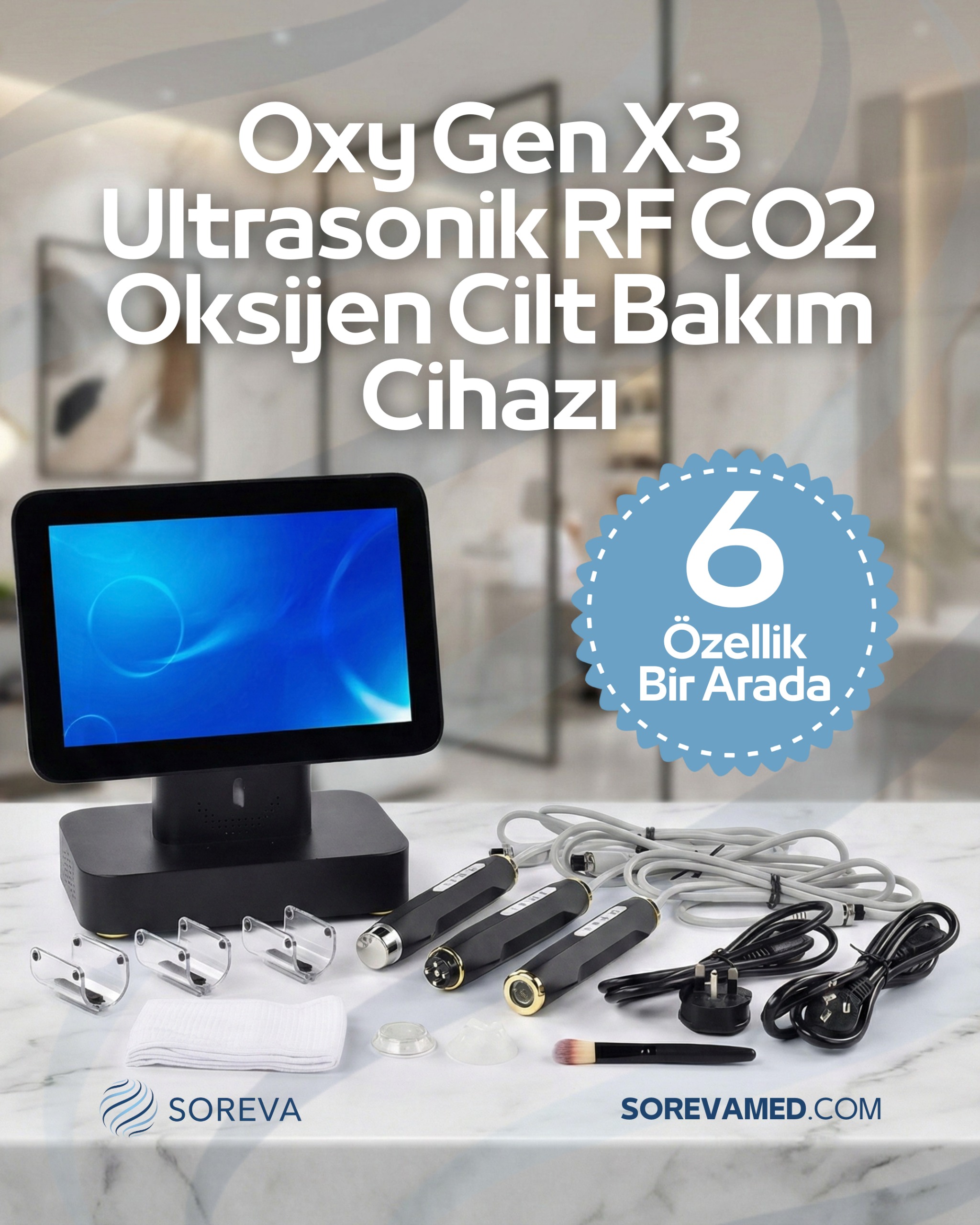 Oxy Gen X3 Ultrasonik RF CO2 Oksijen Cilt Bakım Cihazı